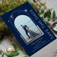 Mystical Blue Silver Sun Moon Stars Wedding