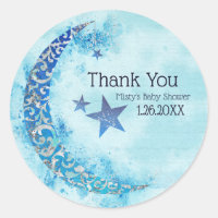 Mystical Blue & Silver Watercolor Half Lunar Moon