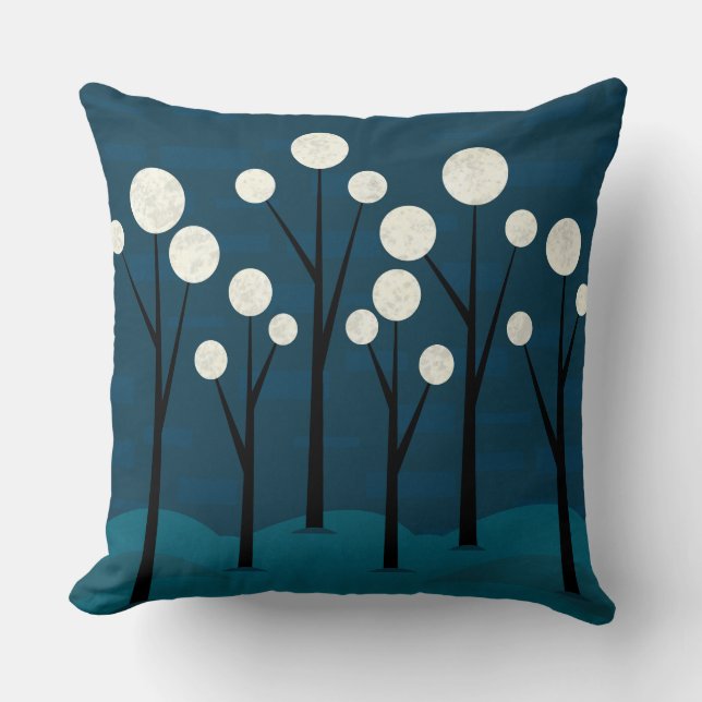 Mystical Blue Woodland Landscape Throw Pillow (Front)