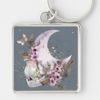 Mystical Boho Lavender Anemone Moon  Keychain