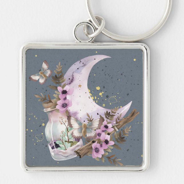 Mystical Boho Lavender Anemone Moon  Keychain (Front)