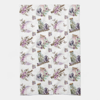 Mystical Boho Lavender Anemone Moon & Potions Kitchen Towel