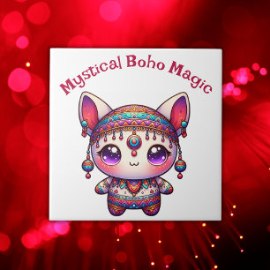 Mystical Boho Magic Red Text on White Tile
