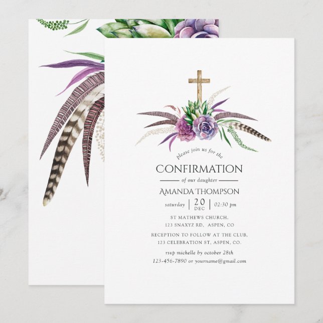 Mystical Boho Succulents Confirmation Invitation (Front/Back)