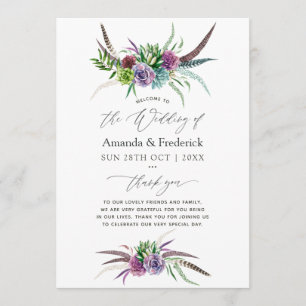 Mystical Boho Watercolor Succulent Wedding Program