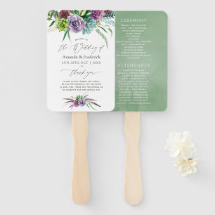 Mystical Boho Watercolor Succulent Wedding Program Hand Fan