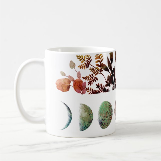 Mystical Botanical Autumn Moon Cycle Bouquet Coffee Mug (Left)