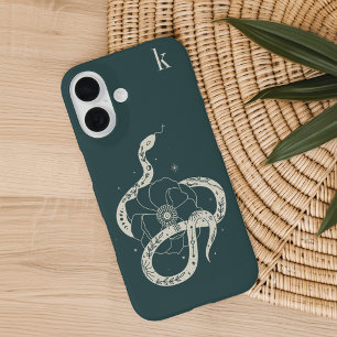 Mystical Botanical Snake Illustration Monogram iPhone 16 Case
