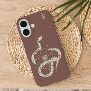 Mystical Botanical Snake Illustration Monogram iPhone 16 Case