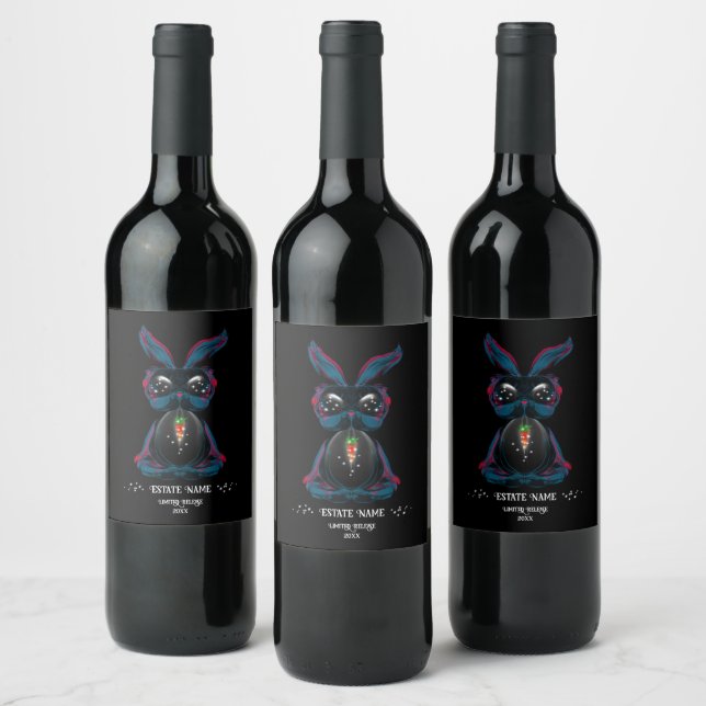 Mystical Bunny With Starlight Eyes Wine Label (Bottles)