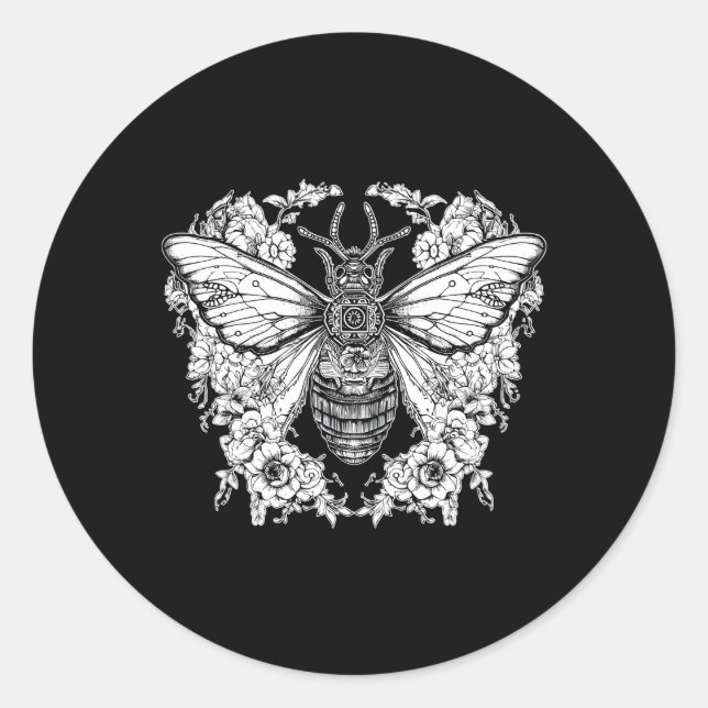 Mystical Butterfly Moth Dark Academica Occult Goth Classic Round Sticker (Front)