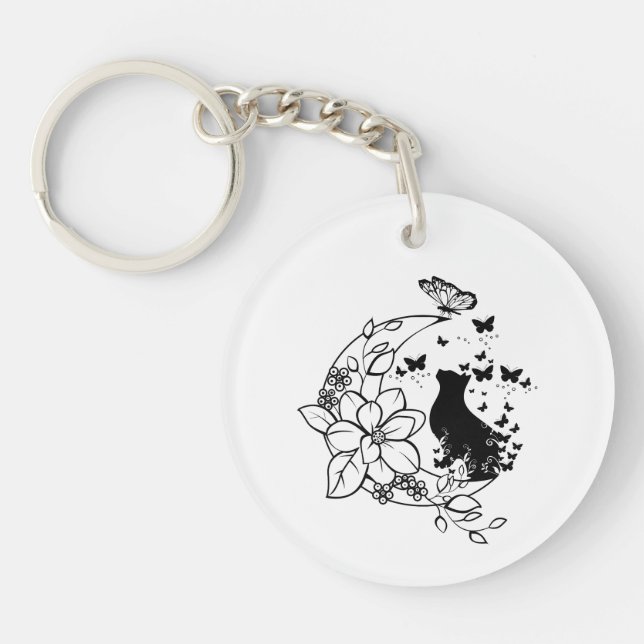 Mystical Cat and Moon Keychain (Front)