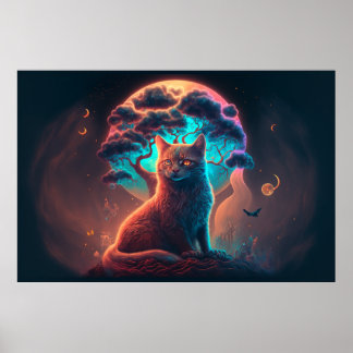 Mystical Cat Art Poster 