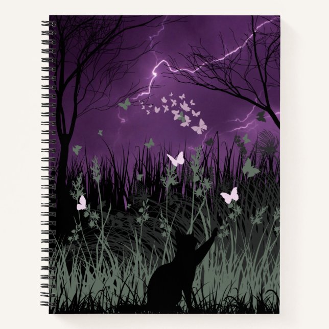 Mystical Cat & Butterfly Forest  Notebook (Front)