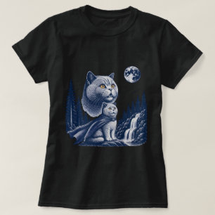 Mystical Cat Cape Moonlit Forest Art T-Shirt