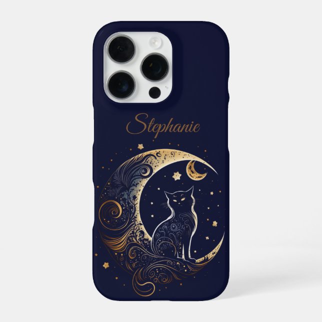 Mystical Cat Crescent Moon - Custom Celestial Gift iPhone Case (Back)