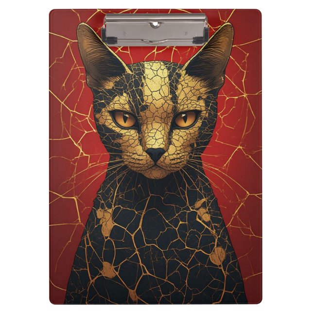 Mystical Cat Face With Golden Fracture Lines 🌙 Clipboard (Front)