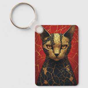 Mystical Cat Face With Golden Fracture Lines 🌙 Keychain