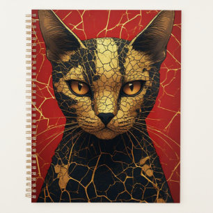 Mystical Cat Face With Golden Fracture Lines 🌙 Planner