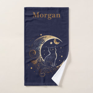 Mystical Cat Moon - Personalized Celestial Gift Bath Towel Set