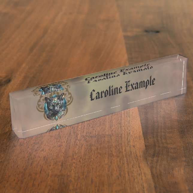 Mystical cat of Egypt, black as night,  Nameplate (Side)
