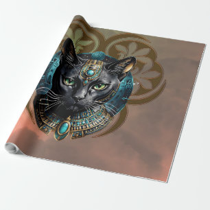 Mystical cat of Egypt, black as night, Wrapping Paper