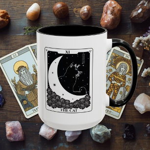 Mystical Cat Tarot Card Black and White Mug