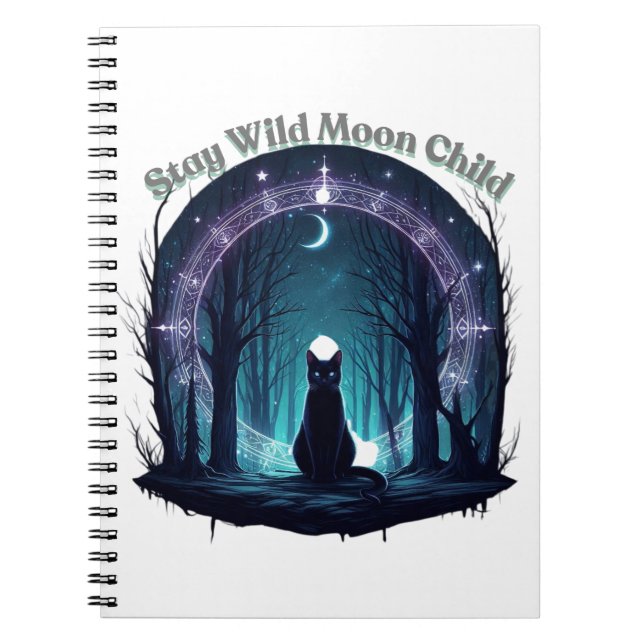 Mystical Cat Under the Moonlit Arch Notebook (Front)