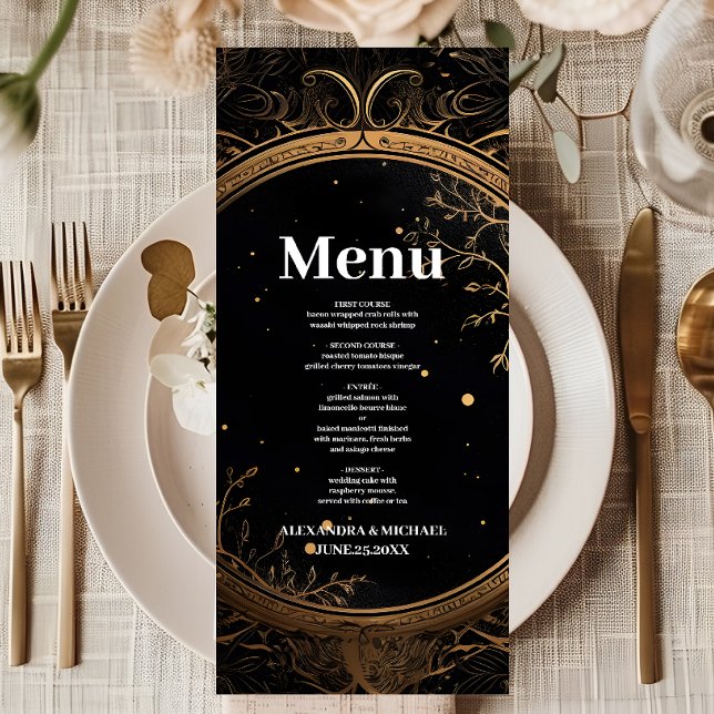 Mystical Celestial Black and Gold Wedding Menu (Creator Uploaded)