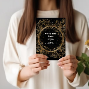 Mystical Celestial Black and Gold Wedding Save The Date