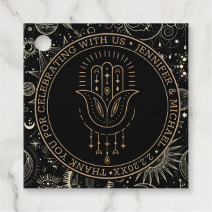 mystical celestial black gold wedding thank you favour tags
