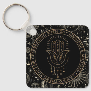  mystical celestial black gold wedding thank you keychain