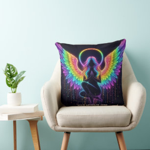 Mystical celestial feminine figure colourful throw pillow