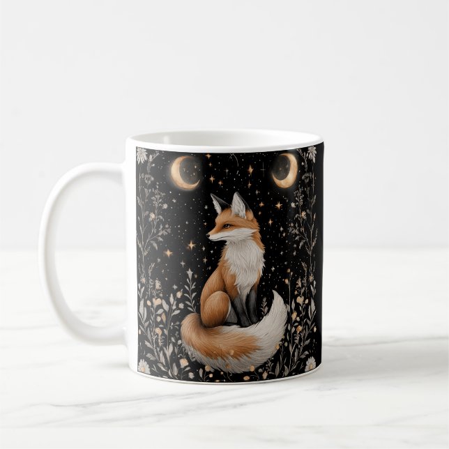 Mystical Celestial Fox and Flowers Coffee Mug (Left)