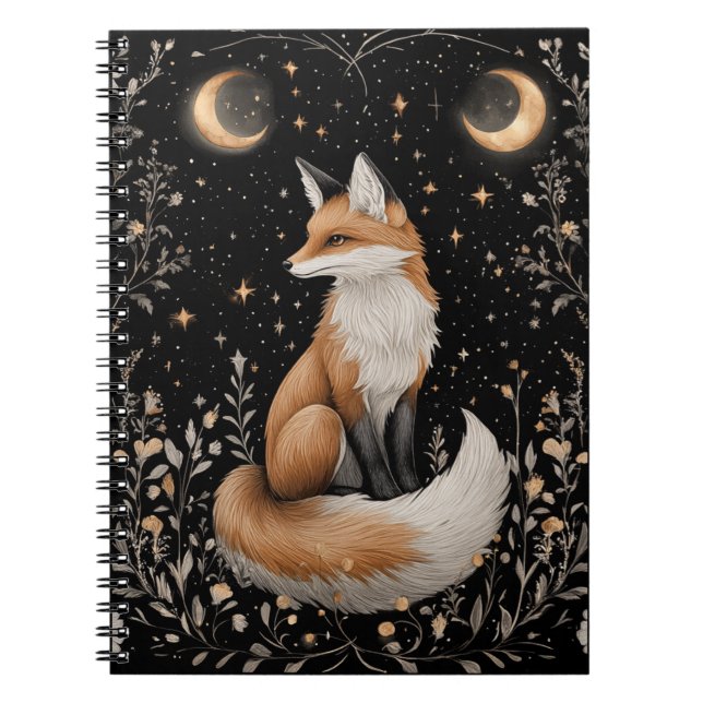 Mystical Celestial Fox and Flowers Notebook (Front)