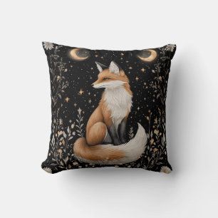 Mystical Celestial Fox and Flowers Throw Pillow