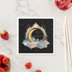Mystical Celestial Gold Moon Wedding Napkins