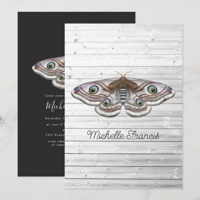Mystical Celestial Gold Moths Invitation (Front/Back)