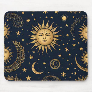 Mystical Celestial Moon and Sun Design Mouse Pad