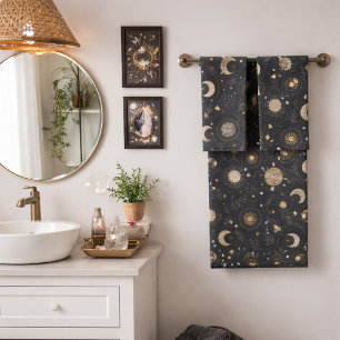 Mystical Celestial Moon Pattern Bath Towel Set