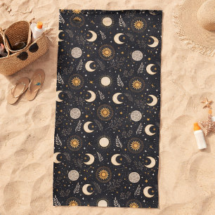 Mystical Celestial Moon Pattern Beach Towel