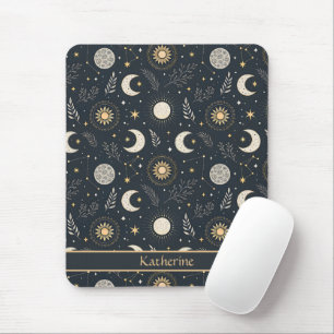 Mystical Celestial Moon Pattern Custom Name Mouse Pad