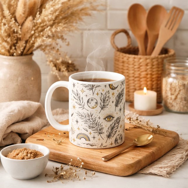 Mystical Celestial Moon Stars Pattern Coffee Mug (Creator Uploaded)