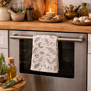 Mystical Celestial Moon Stars Pattern Kitchen Towel