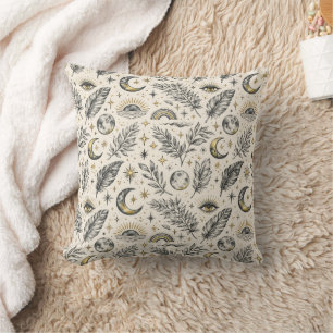 Mystical Celestial Moon Stars Pattern Throw Pillow