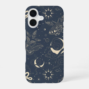 Mystical Celestial Night Moth & Serpent Pattern iPhone 16 Case