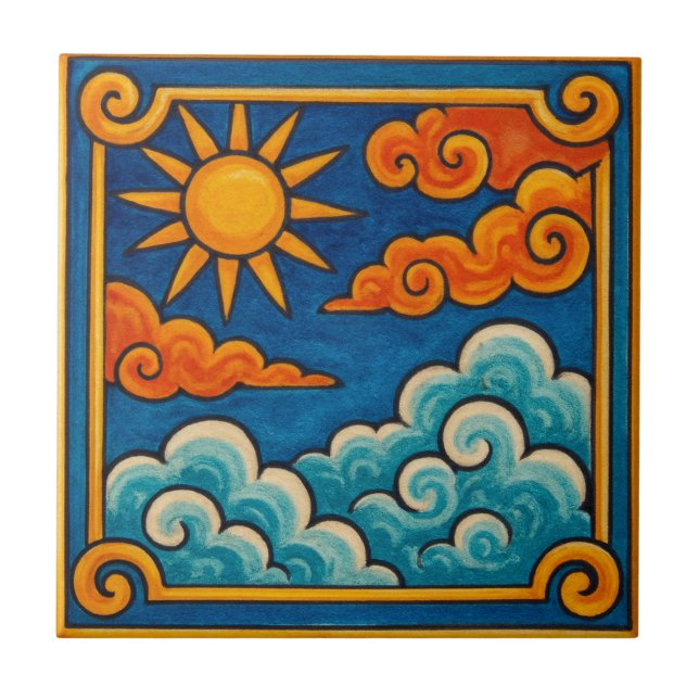 Mystical Celestial Sun & Clouds Tile (Front)