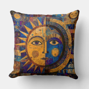 Mystical Celestial Sun Moon Alchemy Throw Pillow