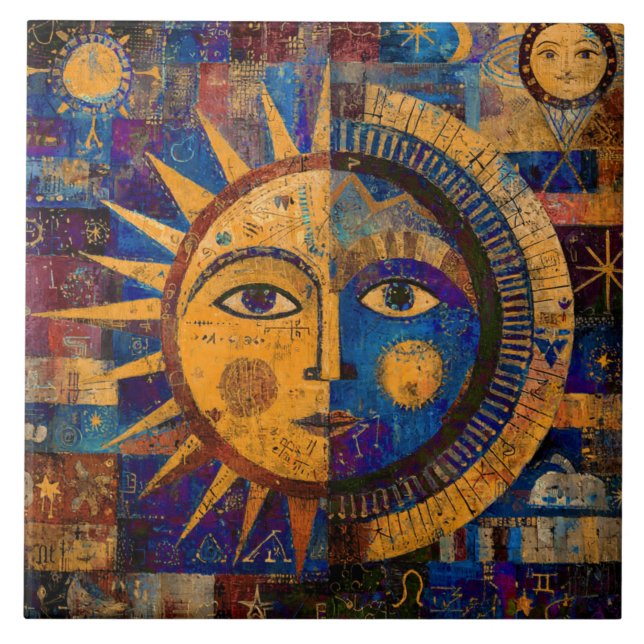Mystical Celestial Sun Moon Alchemy Tile (Front)