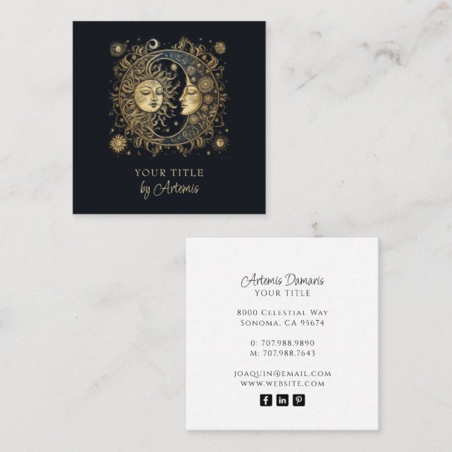 Mystical Celestial Sun Moon Square Business Card (Front/Back)